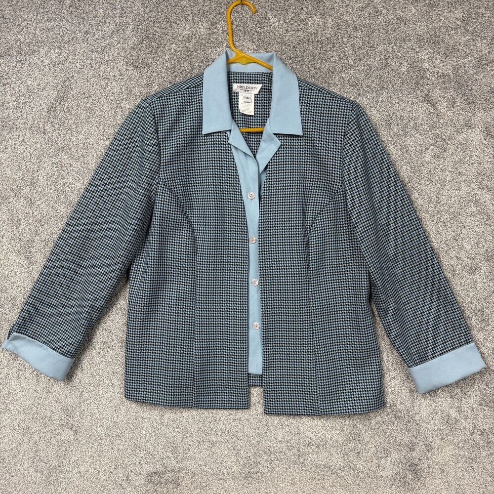 Miss Dorby Blazer 14 Blue Black Houndstooth Classic Office Career Light Academia